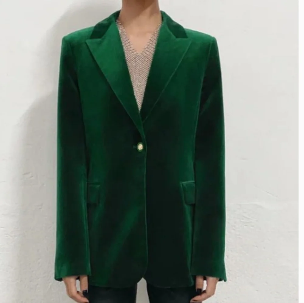 Zara Velvet Blazer Green Size L
